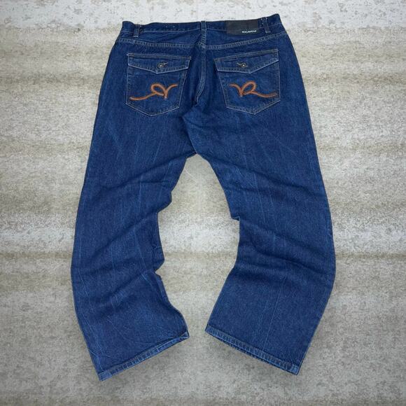 Vintage Y2K Rocawear Skater Jeans 38x30 Baggy Wide Leg Dark Wash Denim Rap - Picture 1 of 4